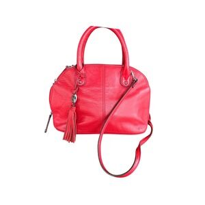 Y2K Tignanello Red Pebbled Leather Satchel Crossbody Bag Tassel‎ Accent